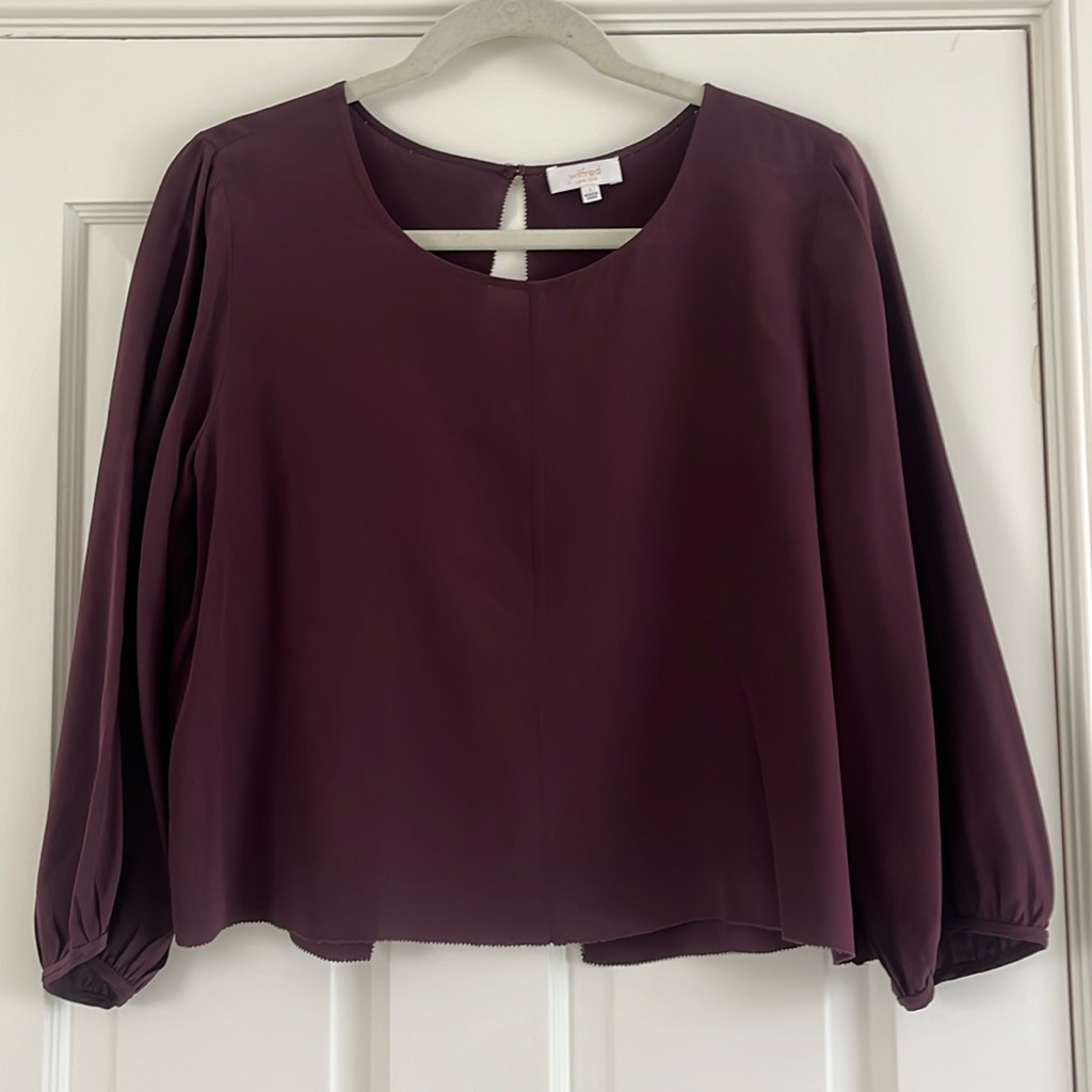 Aritzia Silk Open Back Blouse Burgundy
